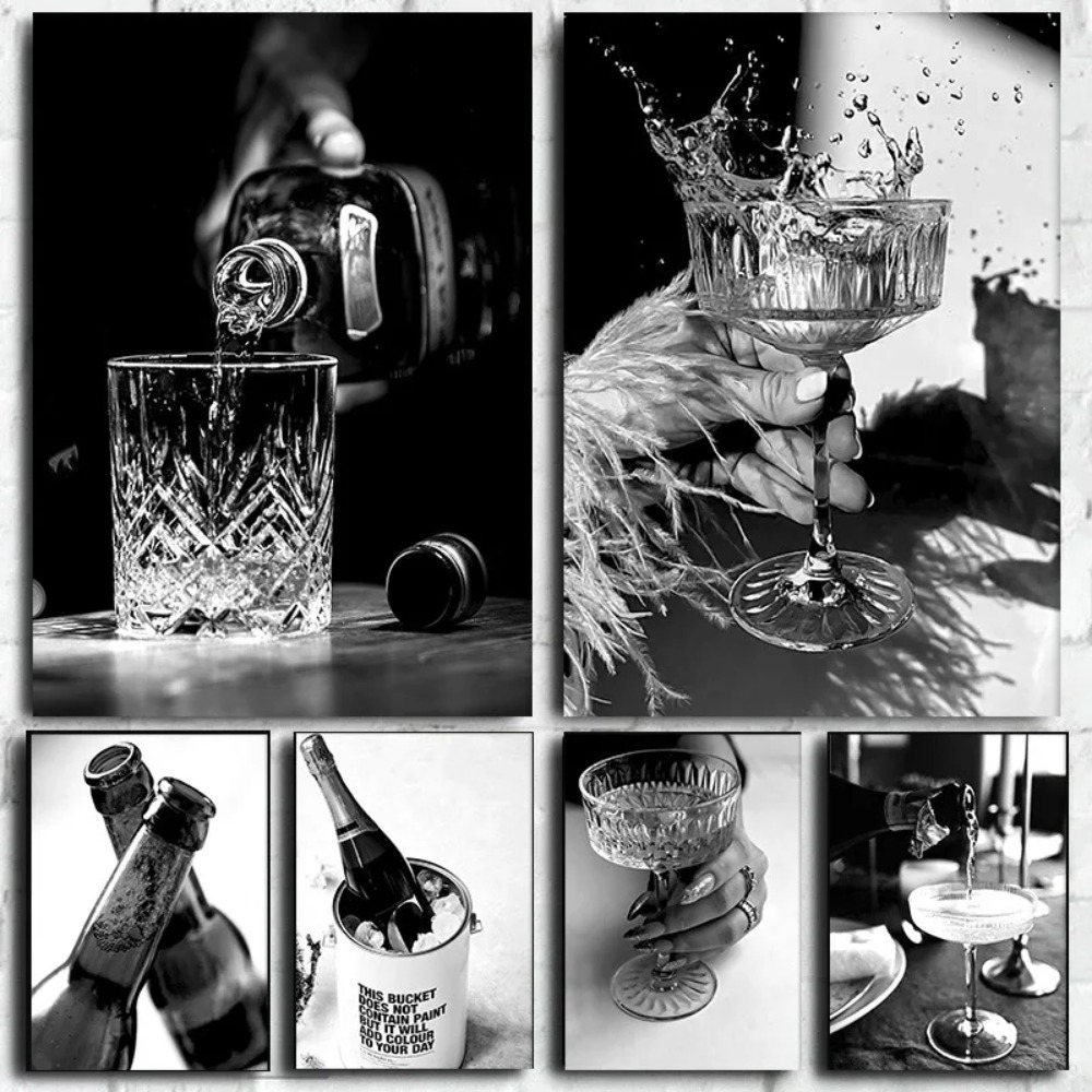 Whisky Beer And Wine - Hitam dan putih bar sampanye bir